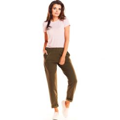 Khaki Wygodne Spodnie na Gumie z Ozdobnymi Wstawkami. Brązowe spodnie damskie Molly.pl, s, z bawełny. Za 129,90 zł.