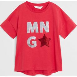 Mango Kids - T-shirt dziecięcy Mnglove 110-164 cm. Czerwone bluzki dziewczęce Mango Kids, z aplikacjami, z bawełny, z okrągłym kołnierzem, z krótkim rękawem, krótkie, bez kaptura. Za 45,90 zł.