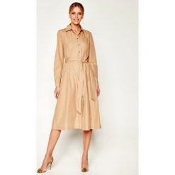 Sukienka koszulowa TOMMY HILFIGER Lea WW0WW27321. Brązowe sukienki damskie TOMMY HILFIGER, na co dzień, bez wzorów, z bawełny, z koszulowym kołnierzykiem, bez rękawów, proste. Za 749,00 zł.