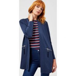 Bluza typu narzutka. Niebieskie bluzy damskie Moodo, s, bez wzorów, z bawełny, z długim rękawem, długie, bez kaptura. Za 59,99 zł.
