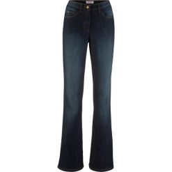 Wygodne dżinsy ze stretchem BOOTCUT bonprix ciemnoniebieski "used". Niebieskie jeansy damskie bonprix, z jeansu. Za 69,99 zł.
