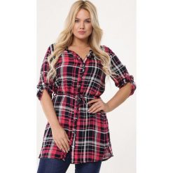 Fuksjowa Koszula Dine. Szare tuniki damskie Born2be, xl, w paski, bez kołnierzyka, bez rękawów. Za 59,99 zł.