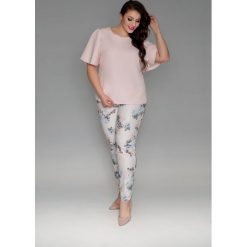 Kwiatowe spodnie cygaretki duże rozmiary OVERSIZE PLUS SIZE WIOSNA. Białe spodnie damskie Moda Size Plus Iwanek, s, w paski, z bawełny, eleganckie. Za 135,00 zł.