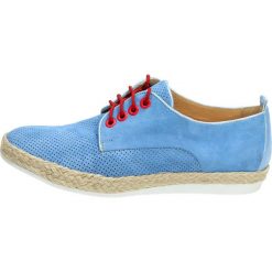 Niebieskie POLSKIE espadryle AGA 4860 SKÓRA. Niebieskie espadryle damskie Aga, bez wzorów, ze skóry, na wysokim obcasie. W wyprzedaży za 129,00 zł.