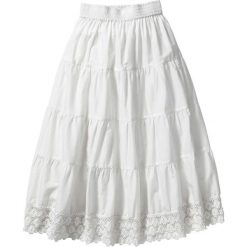 Spódniczka z koronką bonprix biel wełny. Białe spódniczki dziewczęce bonprix, w koronkowe wzory, z wełny. Za 37,99 zł.