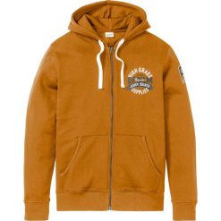 Bluza rozpinana z kapturem bonprix brązowo-złoty z nadrukiem. Pomarańczowe bluzy męskie bonprix, xl, z nadrukiem, z kapturem, bez rękawów, z kapturem. Za 99,99 zł.