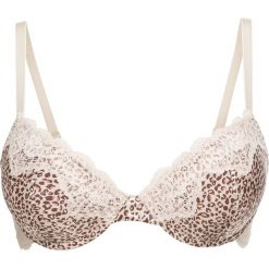 Biustonosz usztywniany bonprix w cętki leoparda. Różowe biustonosze bonprix, z aplikacjami. Za 34,99 zł.