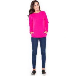 Różowa Długa Casualowa Bluza z Wsuwanymi Kieszeniami. Różowe podkoszulki damskie marki Molly.pl, s, bez wzorów, z jeansu, bez kołnierzyka. Za 122,90 zł.