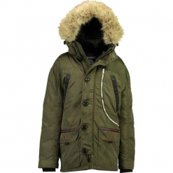 Parka "Carnaval" w kolorze khaki. Brązowe parki męskie Geographical Norway Men, m, z aplikacjami. W wyprzedaży za 454,95 zł.