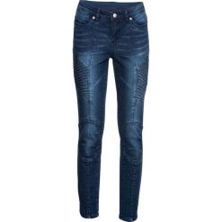 Dżinsy SKINNY biker bonprix ciemny denim. Niebieskie jeansy damskie bonprix, bez wzorów, z jeansu. Za 129,99 zł.