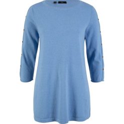 Sweter z rękawami 3/4 z guzikami, z bawełny z recyclingu bonprix perłowy niebieski. Niebieskie swetry damskie bonprix, bez wzorów, z bawełny, bez rękawów, bez kaptura. Za 49,99 zł.