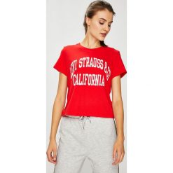 Levi's - Top. Czerwone topy damskie marki Levi's®, s, z nadrukiem, z bawełny, z okrągłym kołnierzem. Za 79,90 zł.