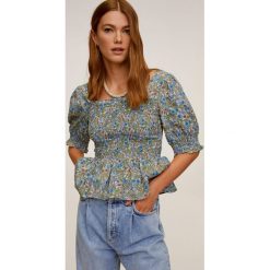 Mango - Bluzka Arcadi. Żółte bluzki damskie Mango, s, w kwiaty, z bawełny, casualowe, z dekoltem karo, z krótkim rękawem. Za 119,90 zł.