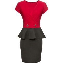 Sukienka biznesowa bonprix czarno-czerwony. Czerwone sukienki damskie bonprix, na co dzień, bez wzorów, eleganckie, bez kołnierzyka, bez rękawów, baskinki. Za 99,99 zł.