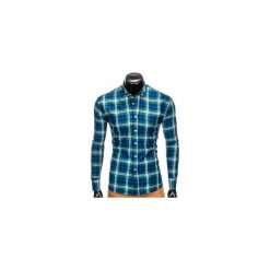 KOSZULA MĘSKA W KRATĘ Z DŁUGIM RĘKAWEM K405 - ZIELONA. Zielone koszule męskie na spinki Ombre Clothing, m, z długim rękawem. Za 49,00 zł.