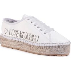 Espadryle LOVE MOSCHINO - JA10403G0AJA0100 Bianco. Białe espadryle damskie Love Moschino, bez wzorów, ze skóry, bez obcasa. Za 869,00 zł.