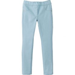 Tregginsy w kolorze błękitnym. Niebieskie spodnie niemowlęce Vertbaudet Girls & Co., bez wzorów. W wyprzedaży za 35,95 zł.