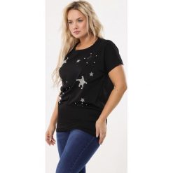 Czarna Tunika Knowingly. Czarne tuniki damskie Born2be, xl, z aplikacjami, z okrągłym kołnierzem, z krótkim rękawem. Za 34,99 zł.