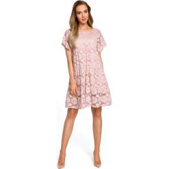 Sukienka trapezowa z koronki różowa - xl. Różowe sukienki damskie e-margeritka.pl, na imprezę, s, w koronkowe wzory, z poliesteru, eleganckie, z falbankami, z krótkim rękawem, krótkie, midi, trapezowe. Za 178,99 zł.
