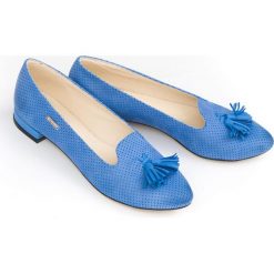 Dziurkowane balerinki w szpic - skóra naturalna - model 047 - kolor szafirowy. Niebieskie baleriny damskie Zapato, bez wzorów, ze skóry, bez obcasa. Za 299,00 zł.