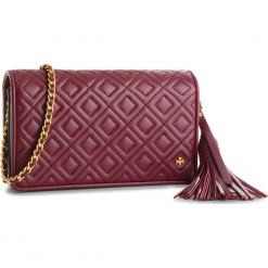 Torebka TORY BURCH - Fleming Flat Wallet Cross-Body 46449 Imperial Garnet 609. Czerwone torebki klasyczne damskie Tory Burch, bez wzorów, ze skóry, eleganckie, bez dodatków. W wyprzedaży za 899,00 zł.