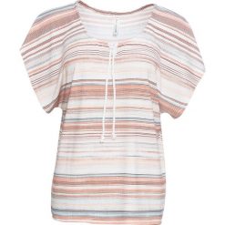 T-shirt bonprix pomarańczowo-niebiesko-żółty w paski. Pomarańczowe t-shirty damskie bonprix, w paski, bez kołnierzyka. Za 69,99 zł.