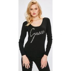Guess Jeans - Sweter. Czarne swetry damskie Guess Jeans, s, z aplikacjami, z wiskozy, z krótkim rękawem, krótkie, bez kaptura. W wyprzedaży za 199,90 zł.