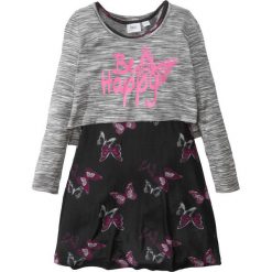 Sukienka dziewczęca + shirt warstwowy (2 części) bonprix czarno-biały z nadrukiem. Czarne sukienki dziewczęce bonprix, z nadrukiem, bez rękawów. Za 74,99 zł.