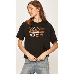 Vans - T-shirt. Czarne bluzki damskie Vans, s, z nadrukiem, z bawełny, z okrągłym kołnierzem. W wyprzedaży za 89,90 zł.