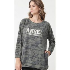 Ciemnozielona Bluza Ballard. Zielone bluzy damskie Born2be, na zimę, xl, z napisami, z dzianiny, z długim rękawem, długie, bez kaptura. Za 59,99 zł.