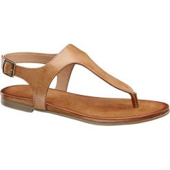 Sandały damskie 5th Avenue koniakowe. Pomarańczowe sandały damskie 5th Avenue, bez wzorów, ze skóry, bez obcasa, na obcasie, bez zapięcia. Za 99,90 zł.