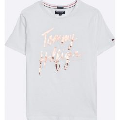 Tommy Hilfiger - Top dziecięcy 122-176 cm. Szare topy damskie marki TOMMY HILFIGER, z nadrukiem, z bawełny, z okrągłym kołnierzem. Za 99,90 zł.