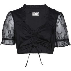 Bluzka ludowa Premium bonprix czarny. Czarne bluzki damskie bonprix, w koronkowe wzory, z materiału, bez kołnierzyka, bez rękawów. Za 74,99 zł.