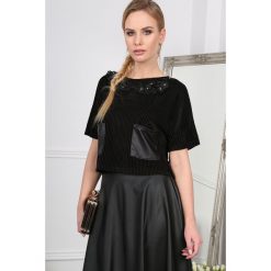 Czarny Welurowy T-shirt BB20646. Czarne t-shirty damskie Fasardi, s, bez wzorów, z weluru, bez kołnierzyka. Za 29,00 zł.