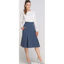 Niebieska Spódnica Kopertowa Midi z Kontrafałdami. Niebieskie spódniczki damskie Molly.pl, do pracy, s, bez wzorów, eleganckie, długie, midi, rozkloszowane. Za 116,90 zł.