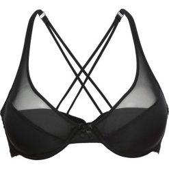 Biustonosz z tyłem typu bokserka bonprix czarny. Czarne biustonosze bardotka bonprix, w koronkowe wzory, z koronki. Za 54,99 zł.