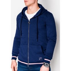 Bluza męska rozpinana z kapturem B912 - granatowa. Niebieskie bluzy męskie Ombre Clothing, s, bez wzorów, z bawełny, z kapturem, bez rękawów, z kapturem. Za 49,00 zł.