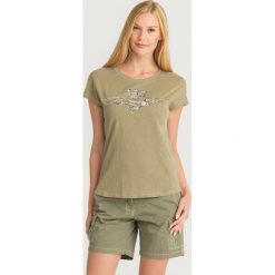 T-SHIRT Aeronautica Militare. Zielone t-shirty damskie Aeronautica Militare, s, bez wzorów, z bawełny, z okrągłym kołnierzem. Za 329,00 zł.