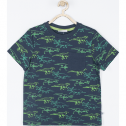 Koszulka. Niebieskie t-shirty chłopięce z długim rękawem DINOSAUR, z aplikacjami, z bawełny. Za 39,90 zł.
