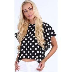Bluzka w grochy motylkowy rękaw czarna 22614. Czarne bluzki damskie Fasardi, s, w grochy, bez kołnierzyka, bez rękawów. Za 59,00 zł.