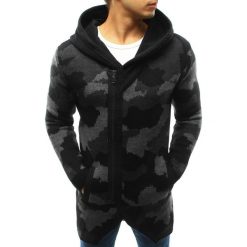 Kardigany męskie: Sweter męski rozpinany z kapturem camo czarne (wx0915)