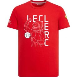 Koszulka chłopięca Leclerc Fan czerwona r. 140 cm. Czerwone t-shirty chłopięce Scuderia Ferrari F1 Team, bez wzorów, bez rękawów. Za 129,00 zł.