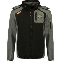 Kurtka softshellowa "Tintille" w kolorze czarno-szarym. Szare kurtki męskie Geographical Norway Men, s, z aplikacjami, z materiału, bez kaptura. W wyprzedaży za 229,95 zł.