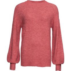 Sweter oversize ze stójką bonprix dymny malinowy melanż. Różowe swetry damskie bonprix, bez wzorów, bez rękawów, bez kaptura. Za 99,99 zł.