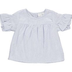 Bluzka w kolorze błękitno-białym. Niebieskie kaftaniki i bluzki niemowlęce Schiesser Girls, w paski, z bawełny. W wyprzedaży za 32,95 zł.