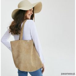 Shopper bag damskie: Zamszowa torba – shopper camel