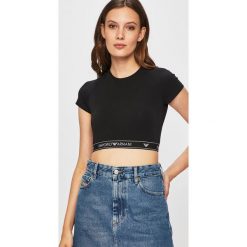 Emporio Armani - T-shirt. Czarne t-shirty damskie Emporio Armani, s, bez wzorów, z elastanu, z okrągłym kołnierzem. W wyprzedaży za 159,90 zł.