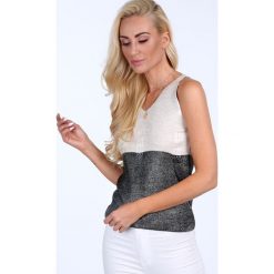 Topy damskie: Top swetrowy kremowo-czarny 38200