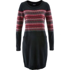 Sukienka dzianinowa bonprix czarny wzorzysty. Czarne sukienki damskie bonprix, bez wzorów, z dzianiny, bez kołnierzyka, bez rękawów. Za 89,99 zł.
