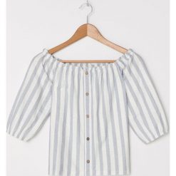 Bluzka off shoulder z bawełny organicznej - Niebieski. Niebieskie bluzki damskie House, s, bez wzorów, z bawełny, bez kołnierzyka, bez rękawów. W wyprzedaży za 29,99 zł.